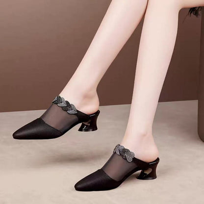 Women's Soft Leather Mesh Closed-Toe Slippers Black Infinite Avenue