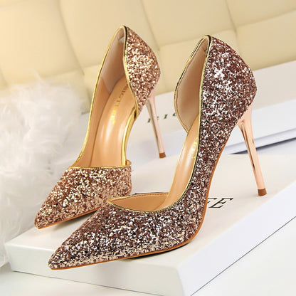 Women's Sequin Stiletto Heels – Pointed Toe Hollow-out Design - Infinite Avenue