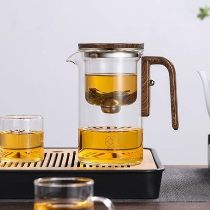 Magnetic Glass Teapot – One-Click Filtration with Wood Handle - Infinite Avenue
