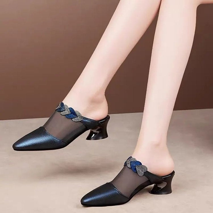 Women's Soft Leather Mesh Closed-Toe Slippers Blue Infinite Avenue