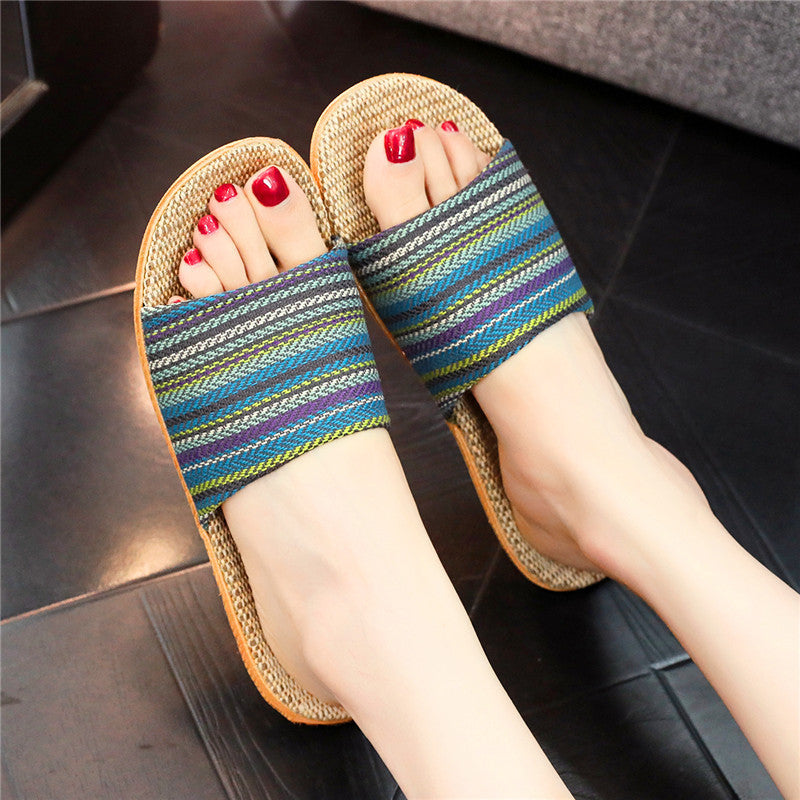 Cute Printed Linen Home Slippers – Fashion & Comfort Striped Head Blue Infinite Avenue