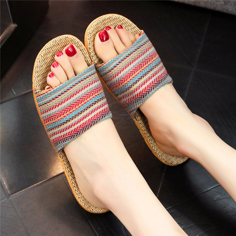Cute Printed Linen Home Slippers – Fashion & Comfort Striped Head Color Infinite Avenue