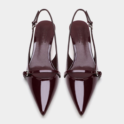 Wine Red Retro Style Pointed Toe Slingback Strap Mules Shoes Infinite Avenue