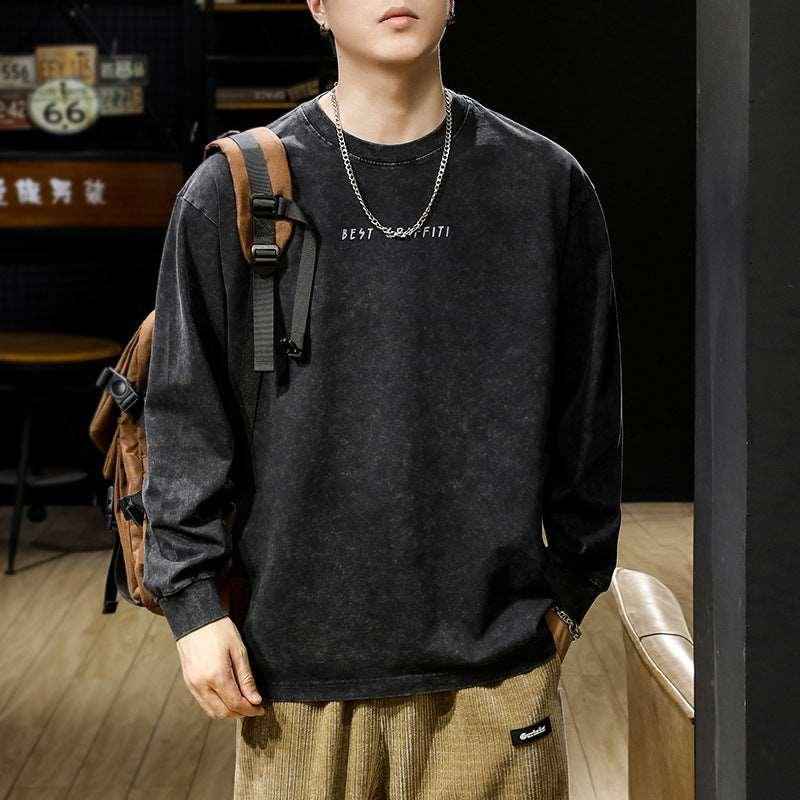 American-style Washed-out Vintage Long Sleeve T-shirt - Infinite Avenue