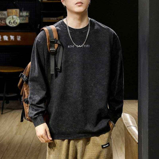 American-style Washed-out Vintage Long Sleeve T-shirt - Infinite Avenue