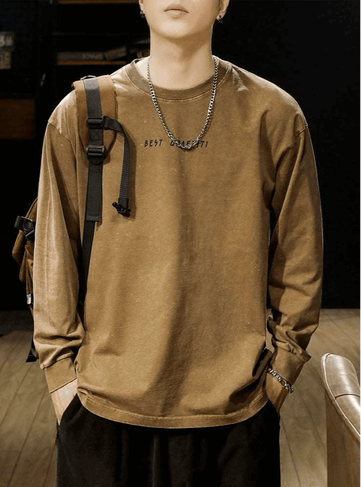 American-style Washed-out Vintage Long Sleeve T-shirt - Infinite Avenue