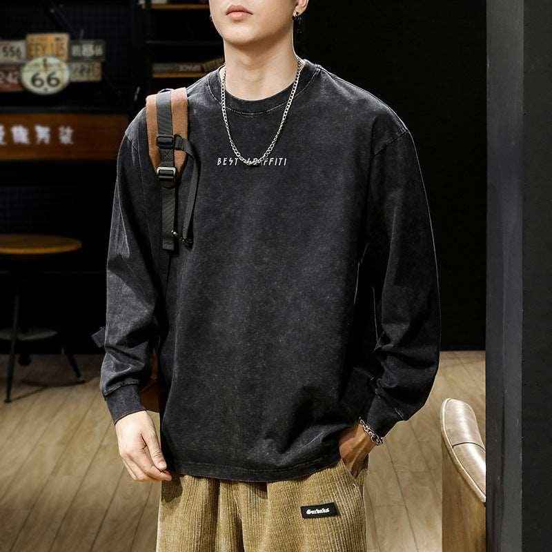 American-style Washed-out Vintage Long Sleeve T-shirt - Infinite Avenue
