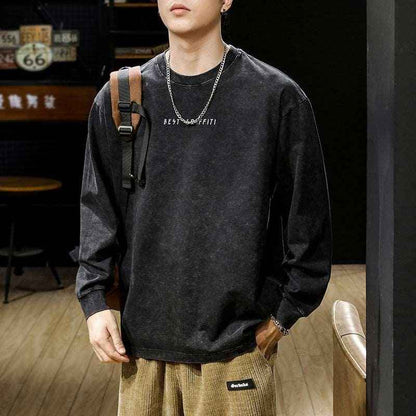 American-style Washed-out Vintage Long Sleeve T-shirt - Infinite Avenue