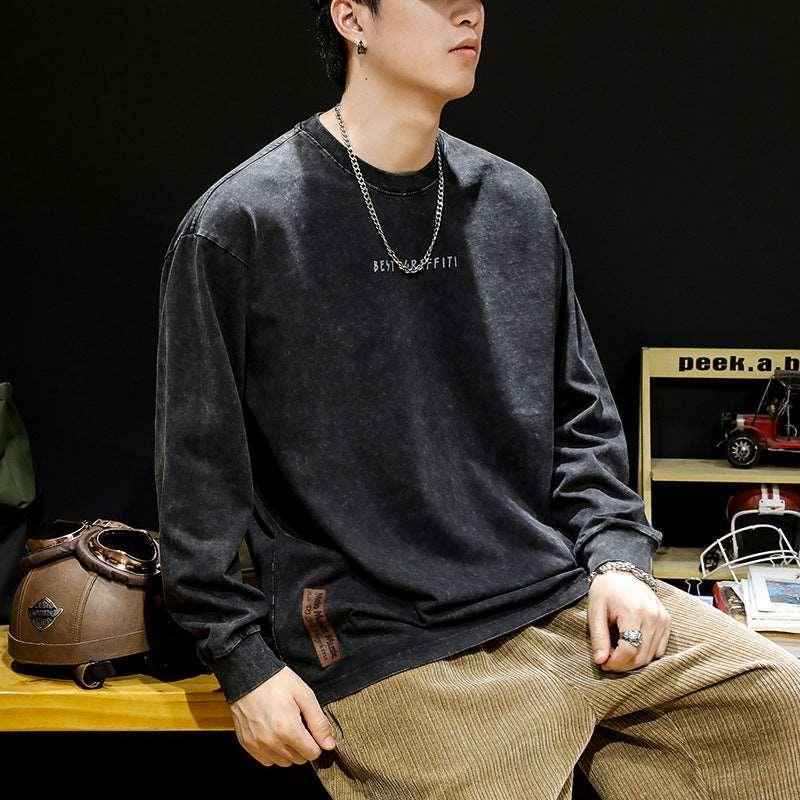American-style Washed-out Vintage Long Sleeve T-shirt - Infinite Avenue