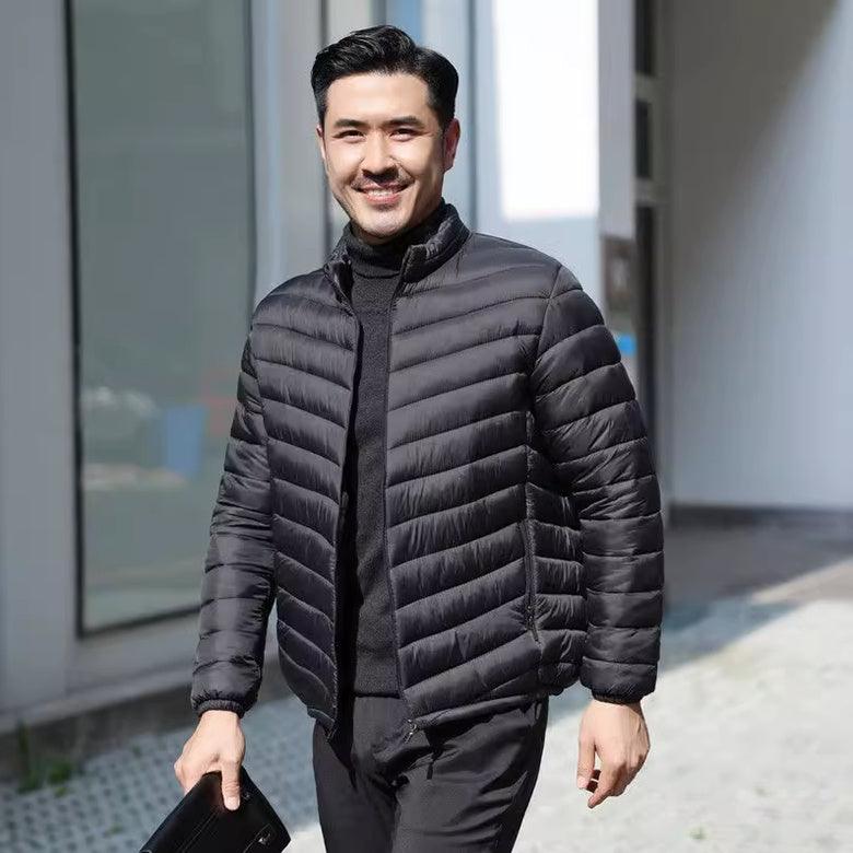 Large Men's Down Cotton Jacket Short Style Black without hat Infinite Avenue