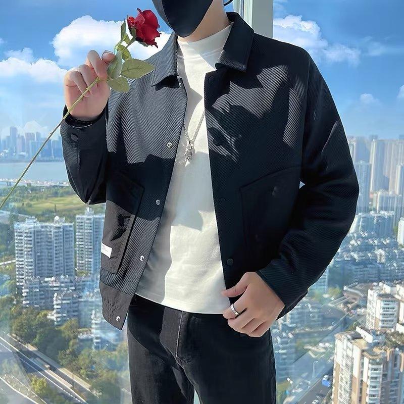 Twill Green Coat Lapel Pu Handsome Jacket Infinite Avenue