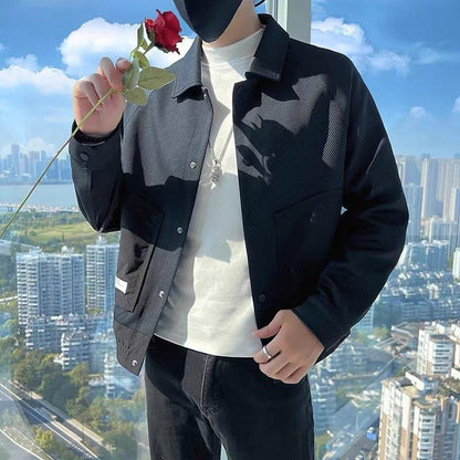 Twill Green Coat Lapel Pu Handsome Jacket Infinite Avenue