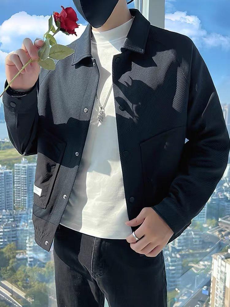 Twill Green Coat Lapel Pu Handsome Jacket Black Infinite Avenue