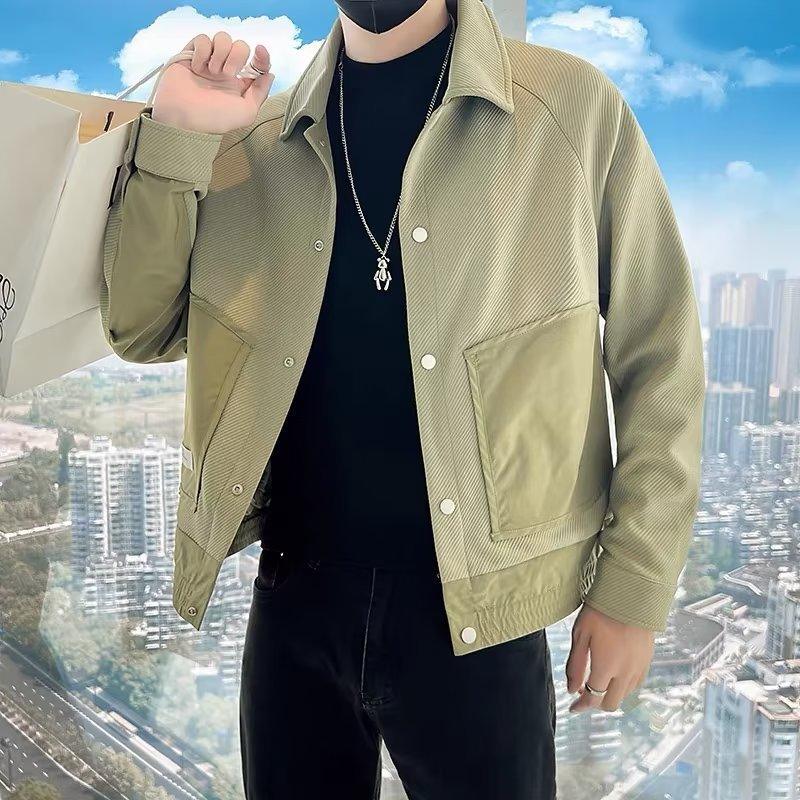 Twill Green Coat Lapel Pu Handsome Jacket Infinite Avenue