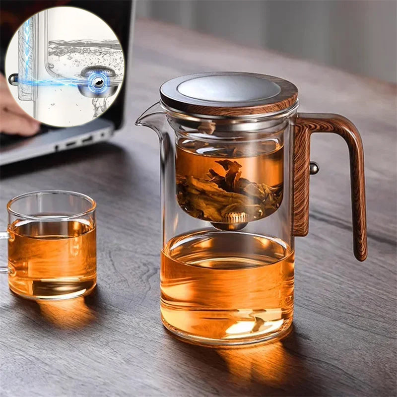 Magnetic Glass Teapot – One-Click Filtration with Wood Handle - Infinite Avenue