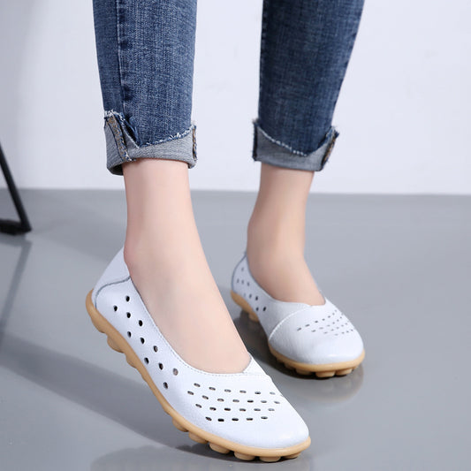 Plus Size Hollow Leather Sandals – Soft & Casual White Infinite Avenue